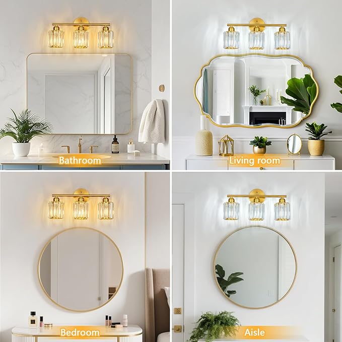 FDPBY Modern 3 Light Crystal Vanity Light, Brushed Gold Vertical Bathroom Light - Image 4