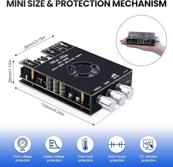 Audio Amplifier Board, ZK-1602T Bluetooth 5.0 Power Amp - Image 6