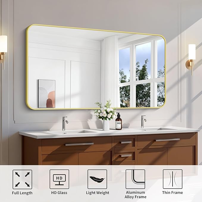 FORBATH 30x55 Inch Gold Bathroom Mirror - Image 7