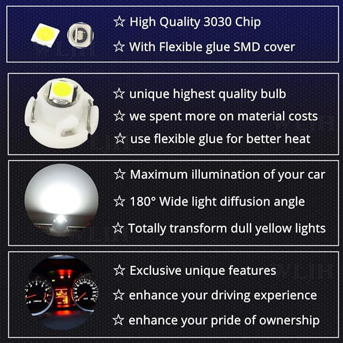 WLJH White Dash Indicator Light A/C Climate Heater Control Switch Led Bulbs Kit - Image 4