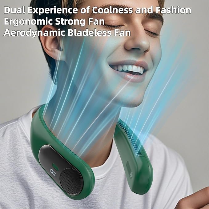 Portable Neck Fan, Personal Wearable Bladeless Fan, LED Display, 6000mAh USB - Image 4