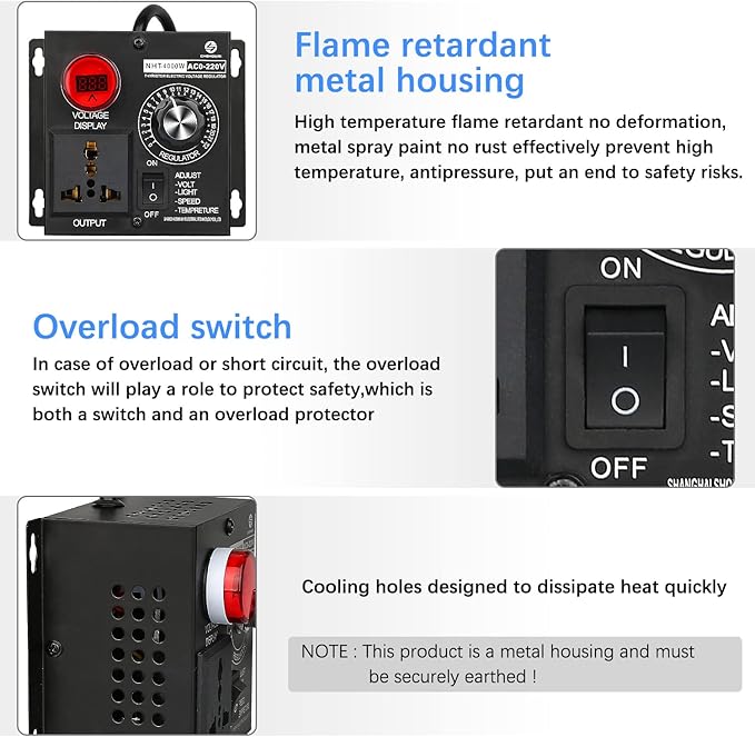 AC Variable Speed Controller, 120V~220V 15A 4000W SCR Voltage Controller - Image 4