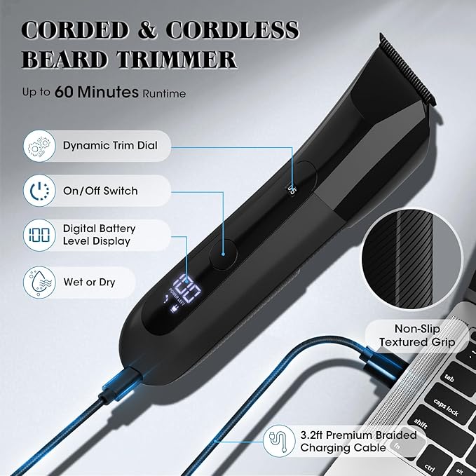 QREEYX Beard Trimmer for Men Groin & Body Hair Trimmer, Nose & Ear Clipper Head - Image 3