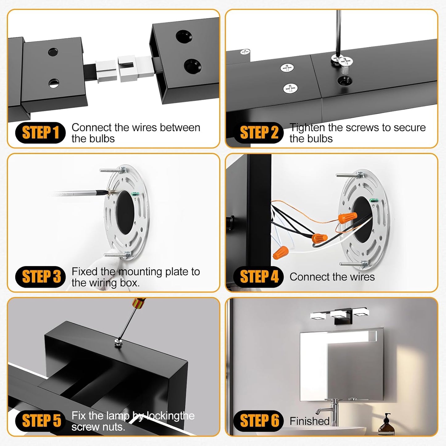 LED Modern Bathroom Light Fixtures, 3-Light Dimmable Vanity Lights with 5 Color Modes, Matte Black Acrylic Bathroom Wall Lighting Fixtures Over Mirror, 2700K- 6500K Adjustable, 18 Inch, ETL Listed