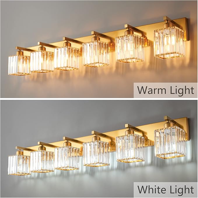 FDPBY Modern 6-Light Gold Brushed Brass Finish Crystal Wall Light - Image 2