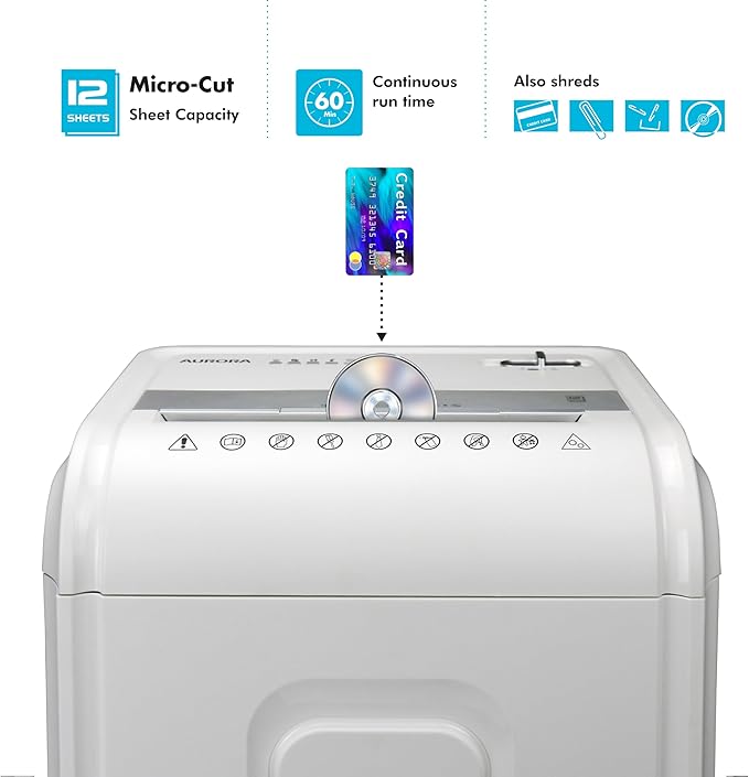 Aurora High-Security 12-Sheet Micro-Cut Paper/CD and Credit Card Shredder - Image 3