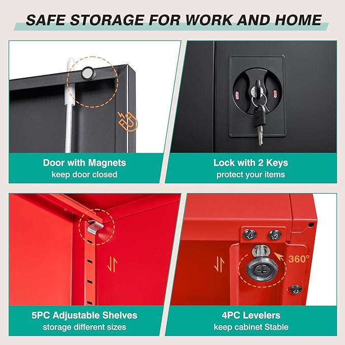 SISESOL Red Metal Storage Cabinet - Image 6
