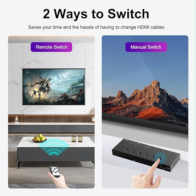 Dingsun 3 Way HDMI 2.0 to HDMI Switcher + 2 Way RCA to HDMI Converter - Image 3