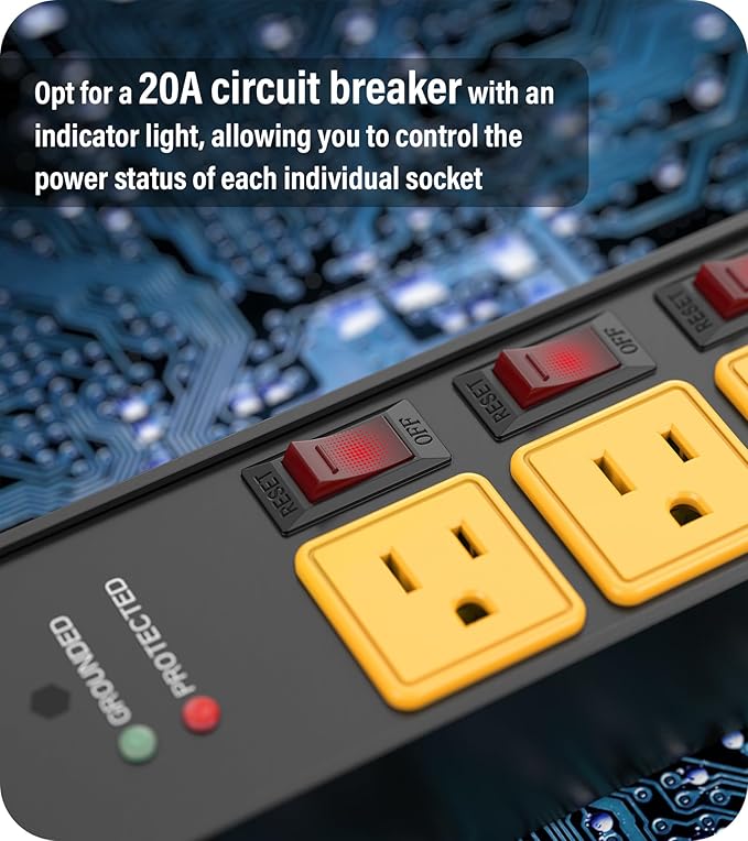 CCCEI 2PCS Heavy Duty Power Strip Surge Protector 20 AMP Individual Switches. - Image 4