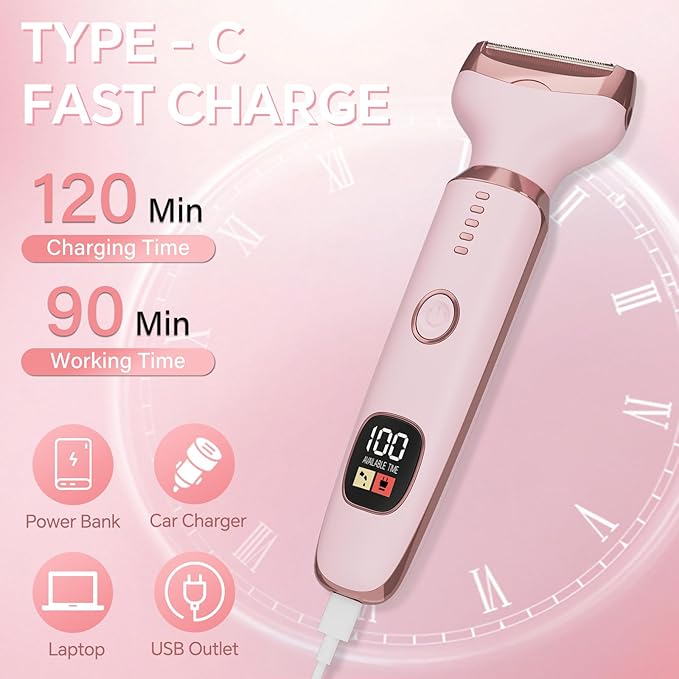 Electric Razors for Women, 4 in 1 Bikini Trimmer for Women, Wet & Dry Use Body - Image 5