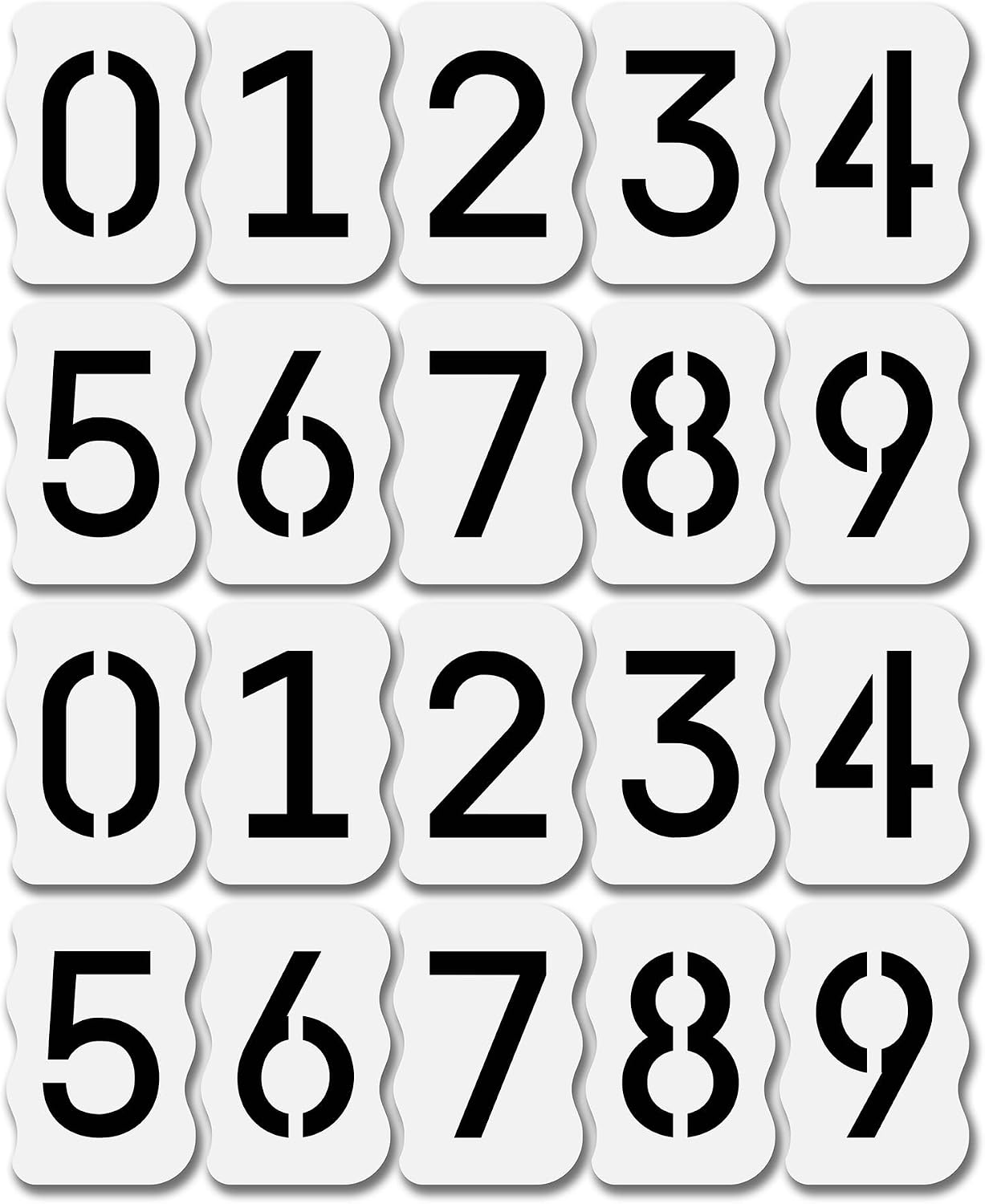4 Inch Number Stencils Set - Complete Set with All Numbers, Durable & Reusable Classic Stencil Font for Concrete, Metal, DIY, and Industrial Use - Includes 2 of Each Character (20-Piece)