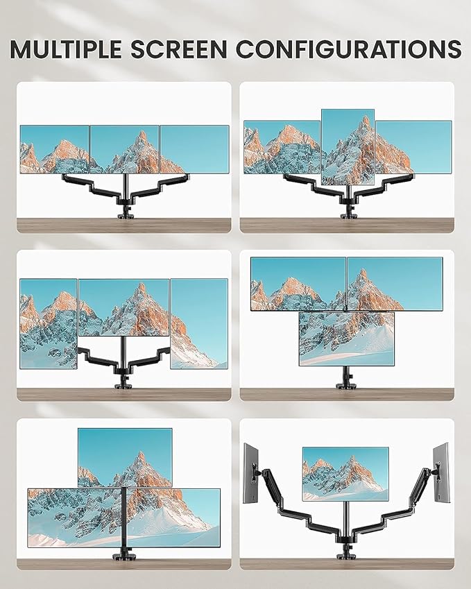 ErGear Triple Monitor Mount for 13-27 inch Screens, Triple Monitor Arms - Image 7