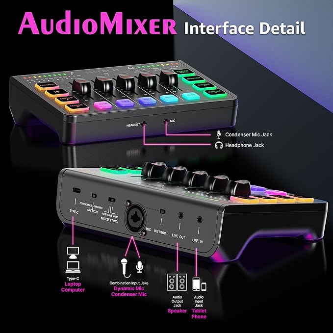 IXTECH Gaming Audio Mixer 4 Channel Soundboard, Streaming RGB PC Audio Interface - Image 7