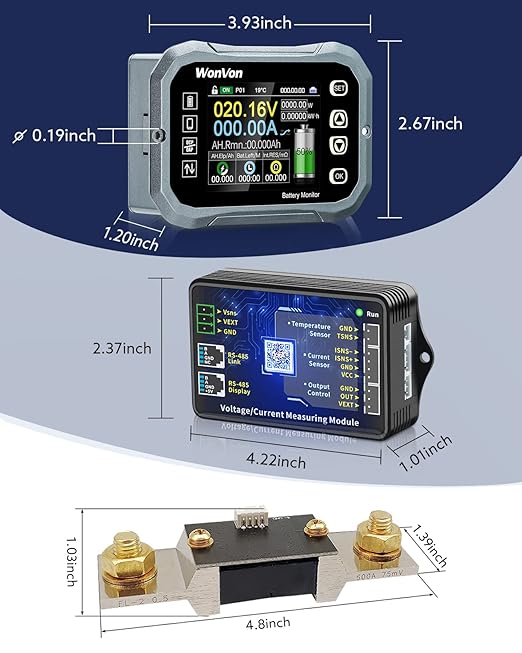WonVon Battery Monitor with Shunt 400A 0V-120V Battery Monitor - Image 7