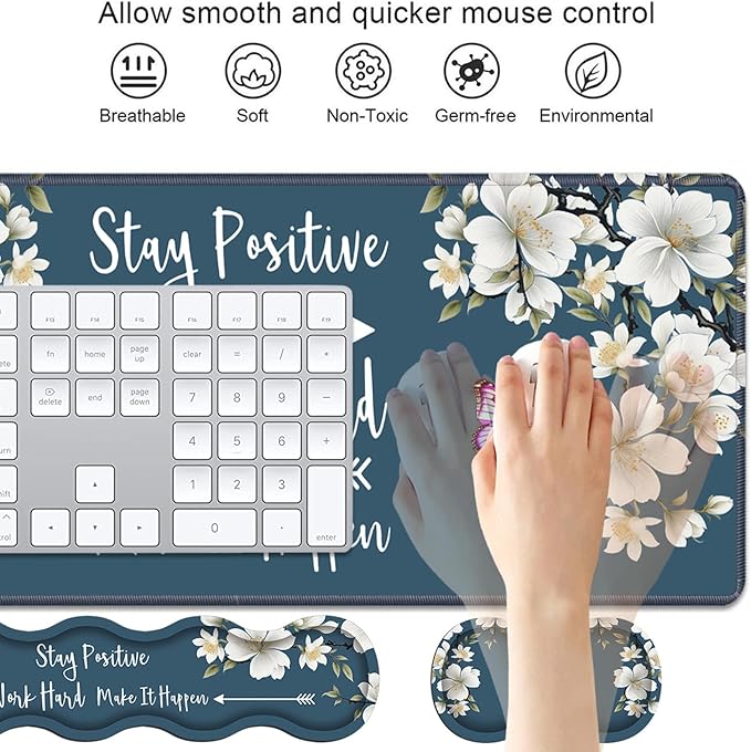 4 in 1 Ergonomic Keyboard Wrist Rest & Mouse Pad Wrist Rest Set, Stay Positive - Image 3