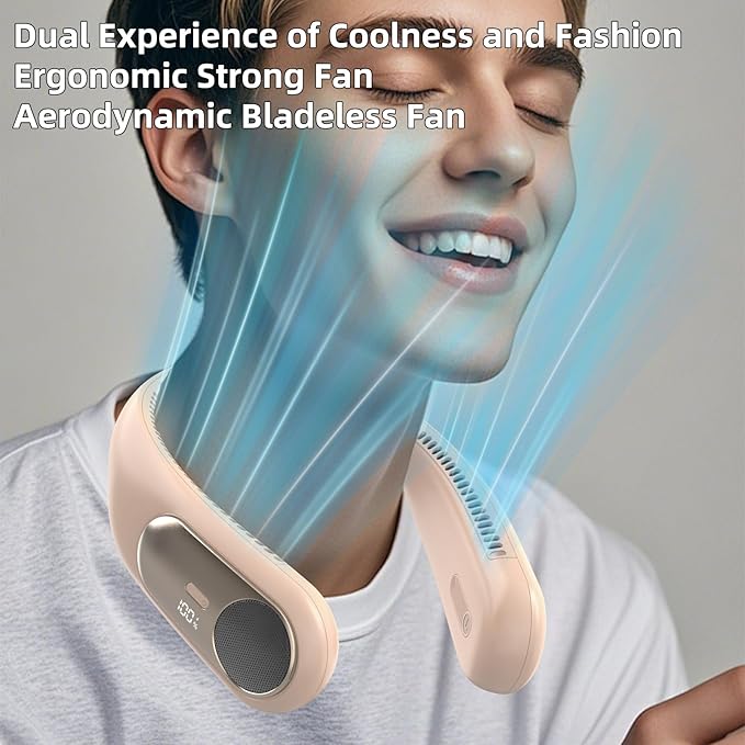 Portable Neck Fan, Personal Wearable Bladeless Fan, LED Display, 6000mAh USB - Image 5