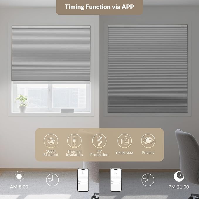 Boolegon No Drill Motorized Cellular Blinds - Image 4