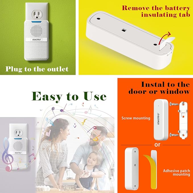 Door Chime, Wireless 600Ft Range 5 Adjustable Volume 1 Magnetic Door Open - Image 6