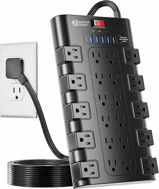 Flat Plug Power Strip, SUPERDANNY Surge Protector by SUPERDANNY