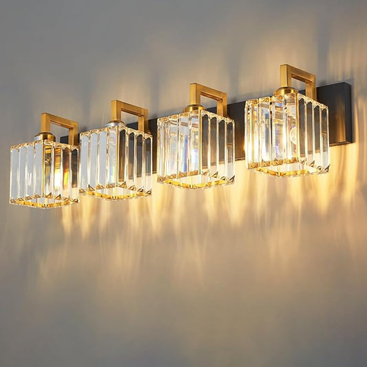 FDPBY Modern Bathroom Vanity Light 4-Lights Black Gold Crystal Wall Lamp by FDPBY