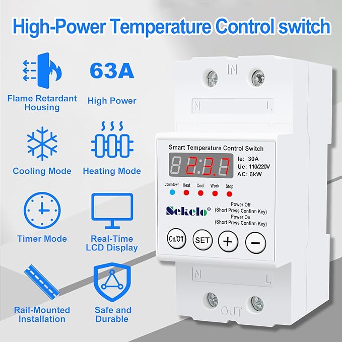 High-Power Temperature Control Switch, Rail-Mounted Digital Thermostat - Image 3