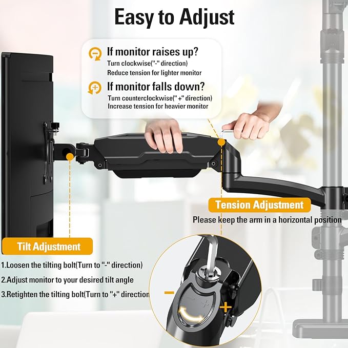 DreamAxis Triple Monitor Mount up to 32" Computer Screen, Adjustable 3 Monitor - Image 3