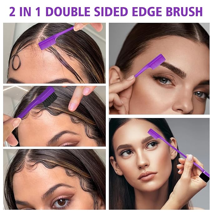 3 Pieces Hair Styling Comb Set Teasing Brush Rat Tail Comb Edge Brush - Image 5