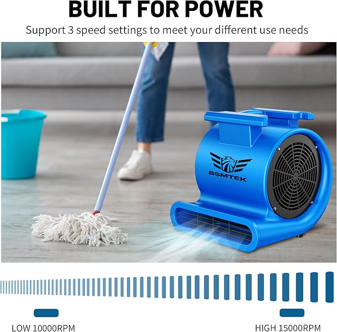 BSMTEK Air Mover Blower Fan, Industrial 1.5HP MAX10000CFM Monster Floor Blower - Image 4