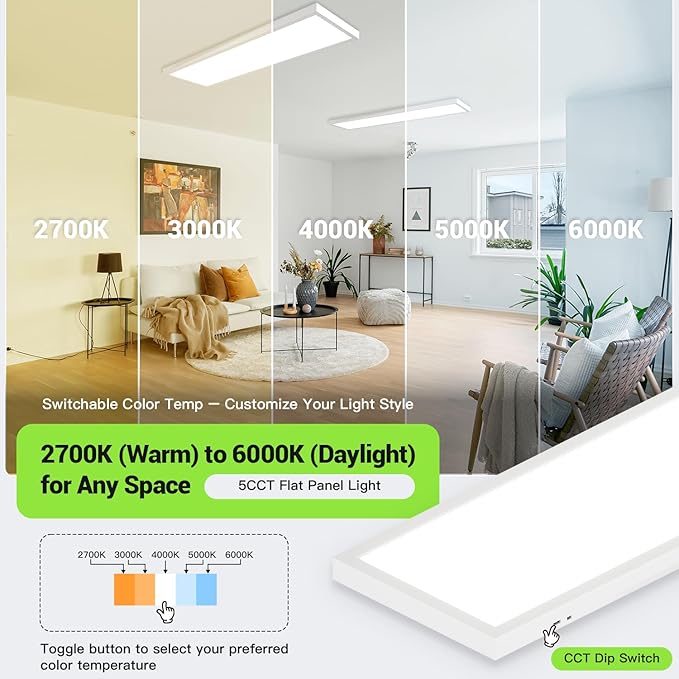 1x4 Led Flat Panel Light, 24W/30W/40W, 5200LM Smooth Triac Dimming 5CCT - Image 4