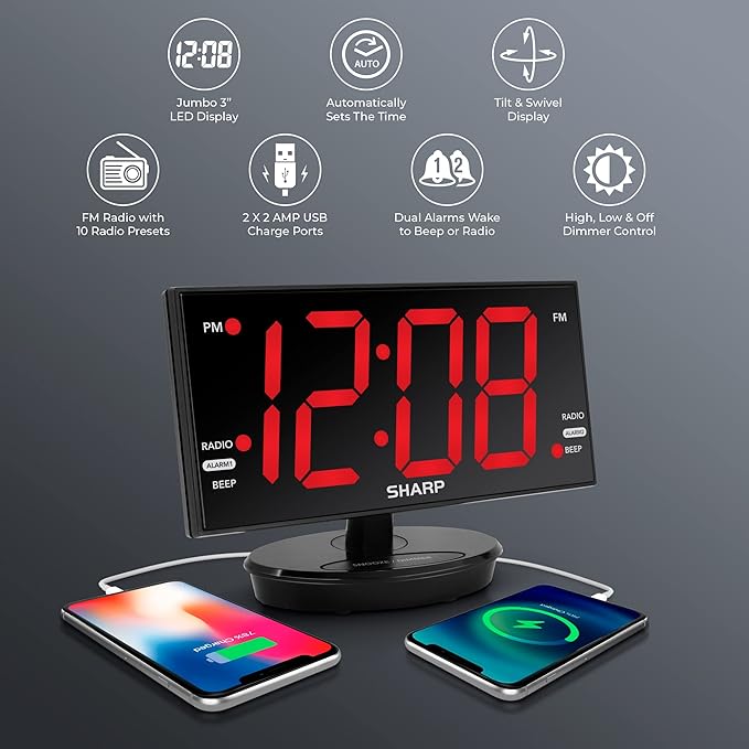 Sharp Digital Alarm Clock, 8.9" Extra Large LED Clock - Image 3