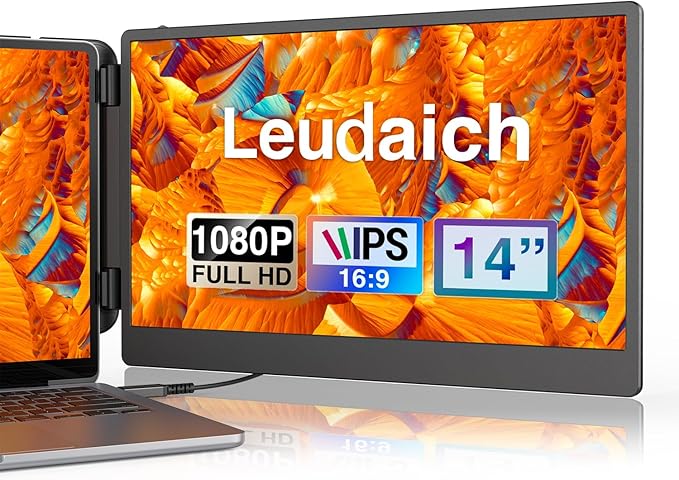 Laptop Screen Extender, FHD 1080P IPS 14" Laptop Monitor Extender, Plug and by Leudaich