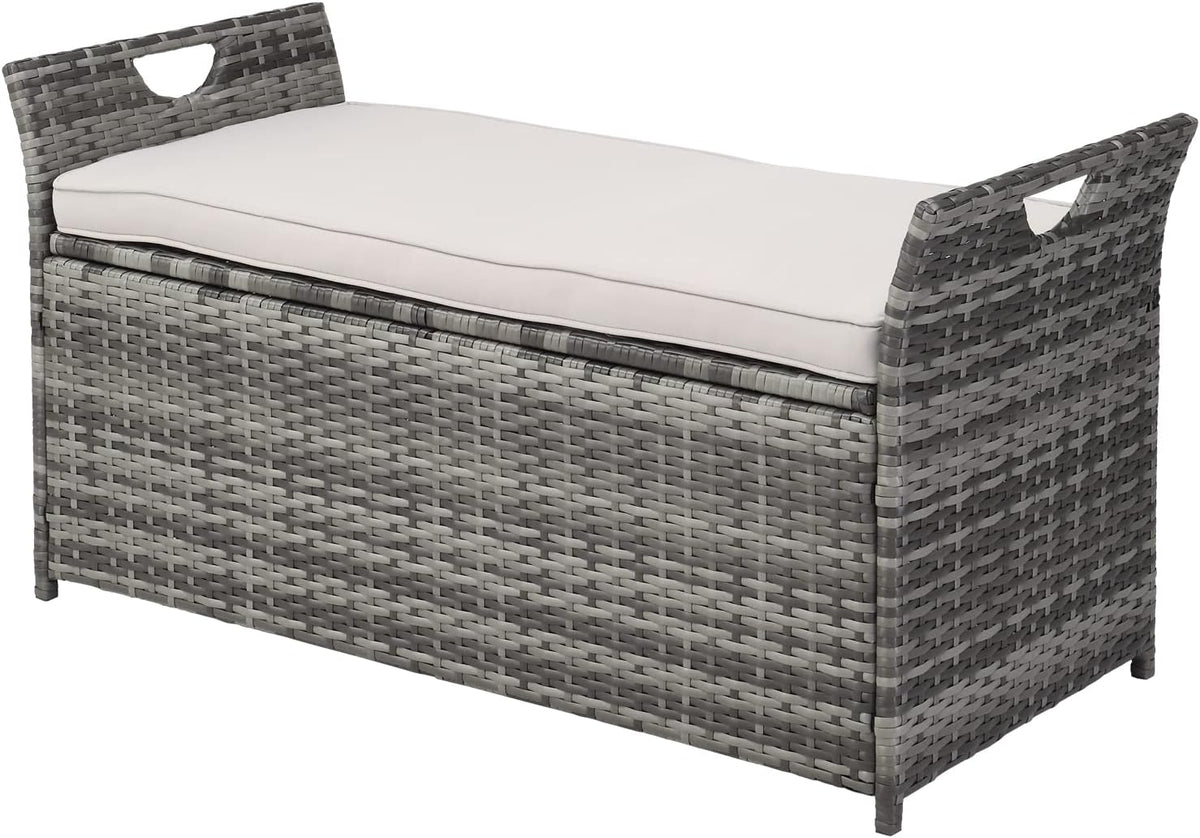 vingli 40 gallon wicker storage bench, patio cushion, main product view