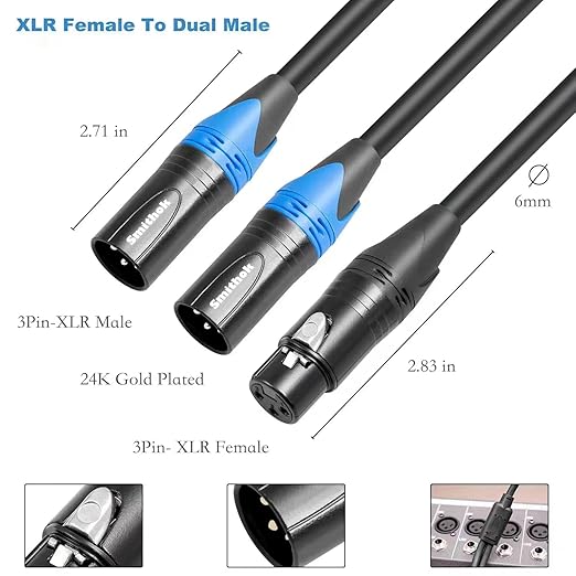 Smithok XLR Splitter Cable, Female to Dual Male Y Cable, Balanced Microphone - Image 5