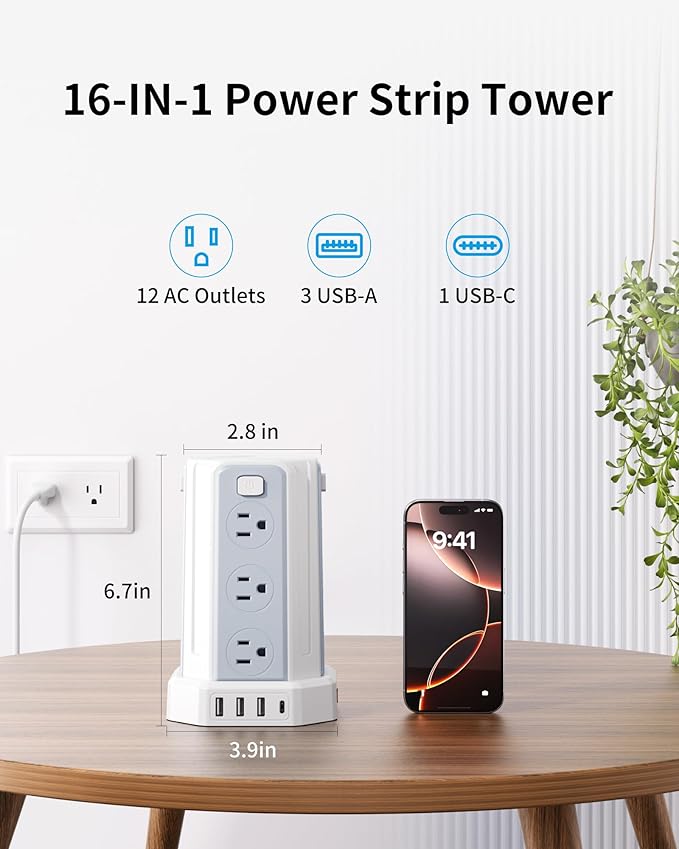 Power Strip Surge Protector, 10 Ft Extension Cord - Image 4