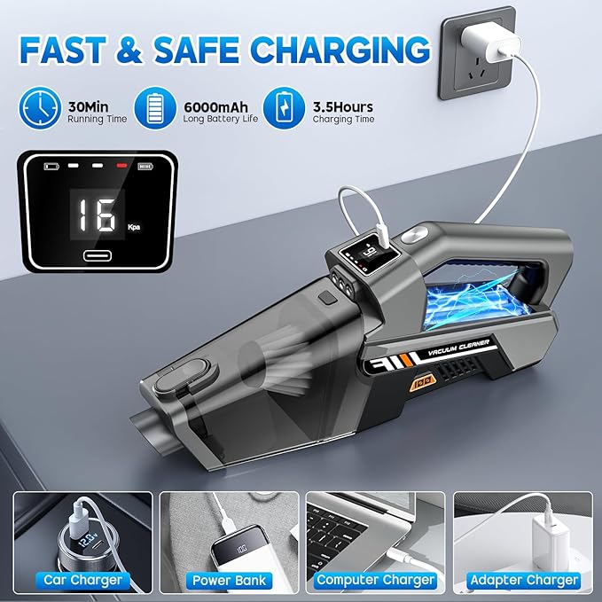Gxzsk Handheld Vacuum Cordless, 16KPA Powerful Suction Hand Held Vacuum Cleaner - Image 6