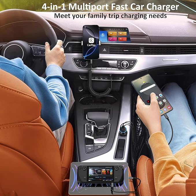 3 Pack USB C Car Charger, 4-Port 65W Dual 12V USB-A & USBC Cigarette Lighter - Image 7