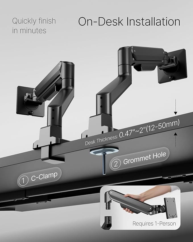 monTEK Deluxe Monitor Arm up to 40 Inch Holds 26.4 lbs Curved Screens Aluminum - Image 7