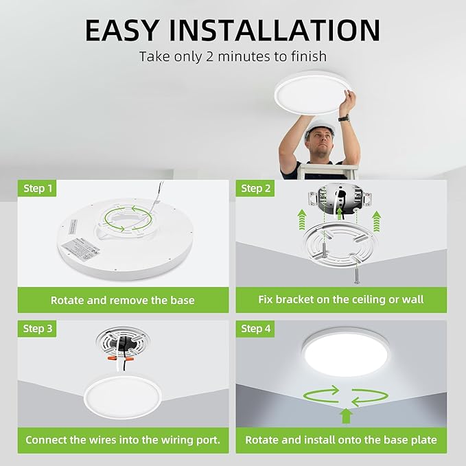 hykolity 2 Pack 12 Inch Selectable CCT LED Round Flat Panel Light, 24W - Image 8