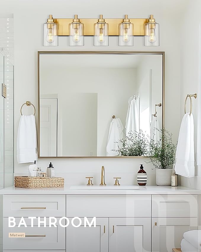 METWET 5-Light Bathroom Light Fixtures, 30 Inch Brushed Gold Vanity Light - Image 6