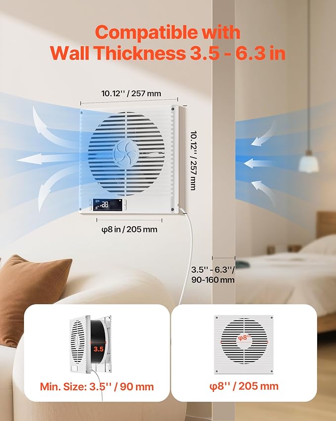 VEVOR Room to Room Fan, Two-Way Airflow Through-the-Wall Fan 8" - Image 2