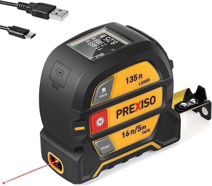 PREXISO 2-in-1 Laser Tape Measure, 135Ft Rechargeable Measurement Tool & 16Ft by PREXISO