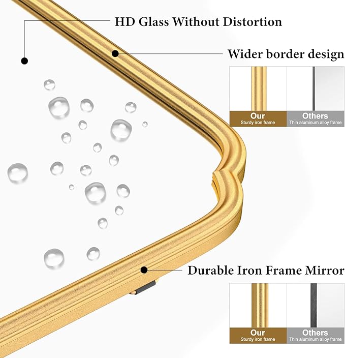 Gold Bathroom Mirror for Wall 20" x 30" Modern Rounded Corner Rectangle Mirror - Image 7