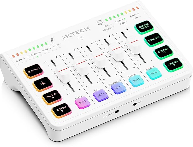 IXTECH Gaming Audio Mixer 4 Channel Soundboard, Streaming RGB PC Audio Interface by I-XTECH