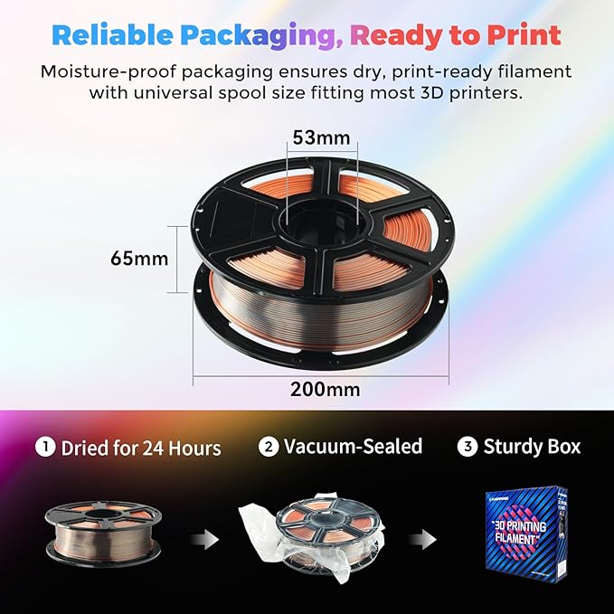 FLASHFORGE Silk Tri-Color Filament, 3D Printer Filament Color Change 1kg Spool - Image 7