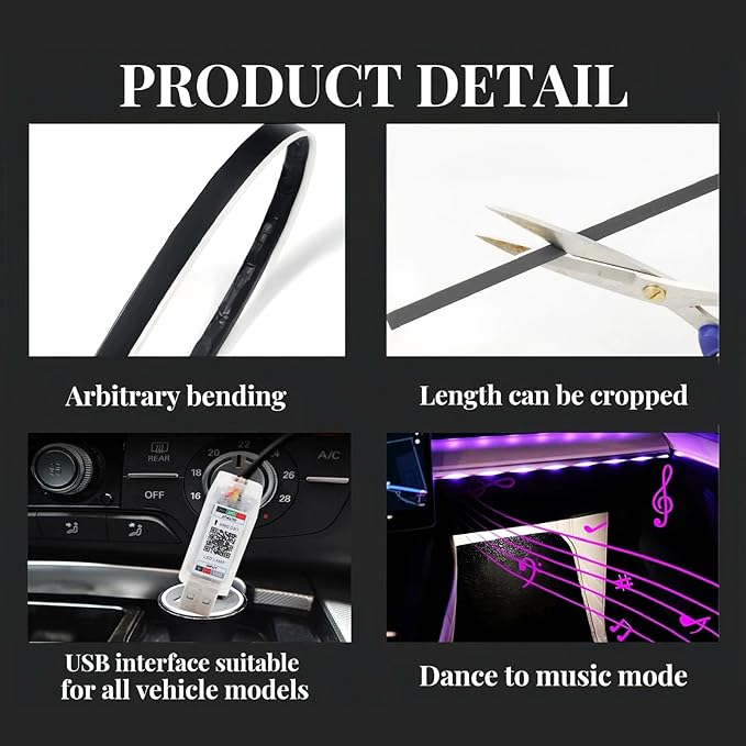 Goodream Interior Car Ambient Lighting Kit, 43.3 Inches RGB USB LED Ultrathin - Image 7