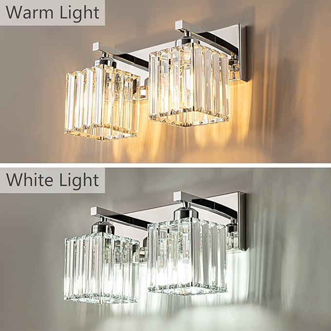FDPBY Modern Bathroom Vanity Light 2-Lights Chrome Crystal Bathroom Wall Light - Image 2