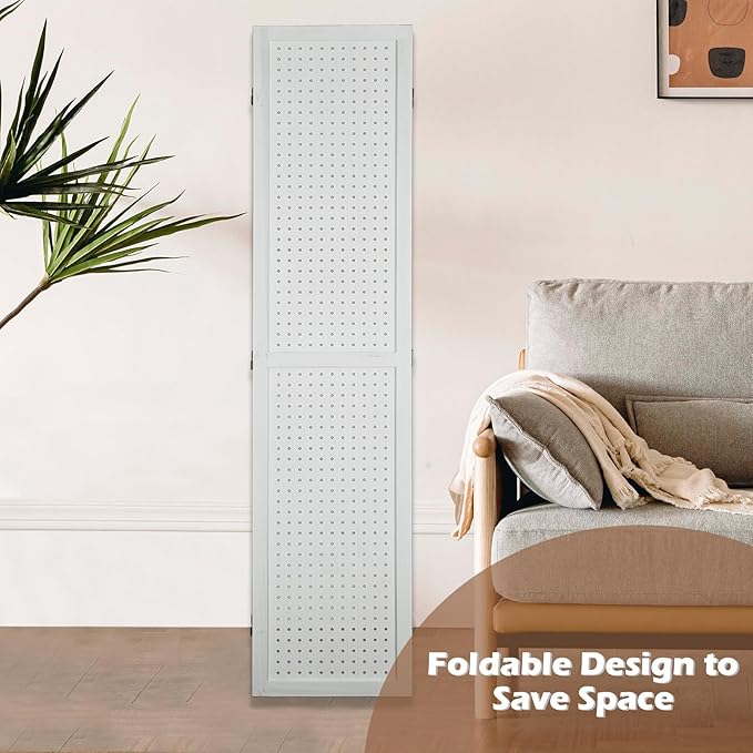 ECOMEX 4 Panel Room Divider, 5.6Ft Pegboard Display Wooden Room Divider Folding - Image 8