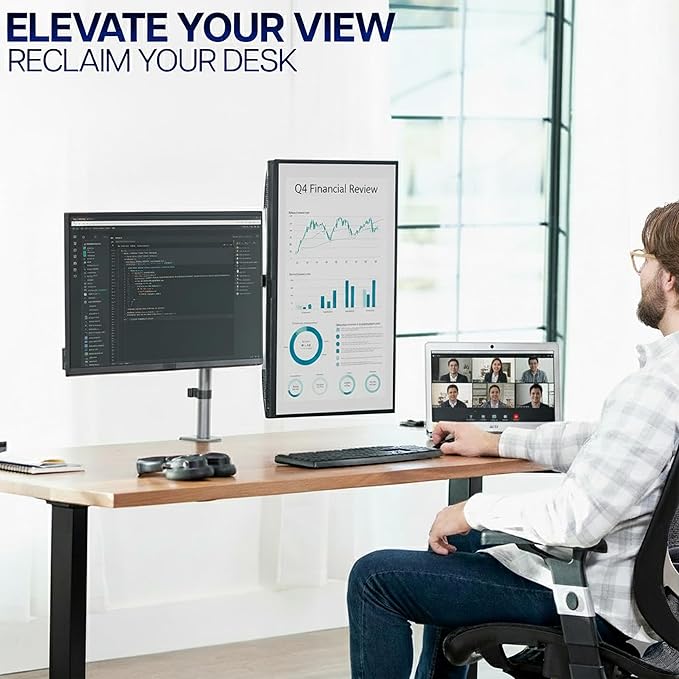 VIVO Dual Monitor Desk Mount, Heavy Duty Fully Adjustable Steel Stand, Holds 2 - Image 9