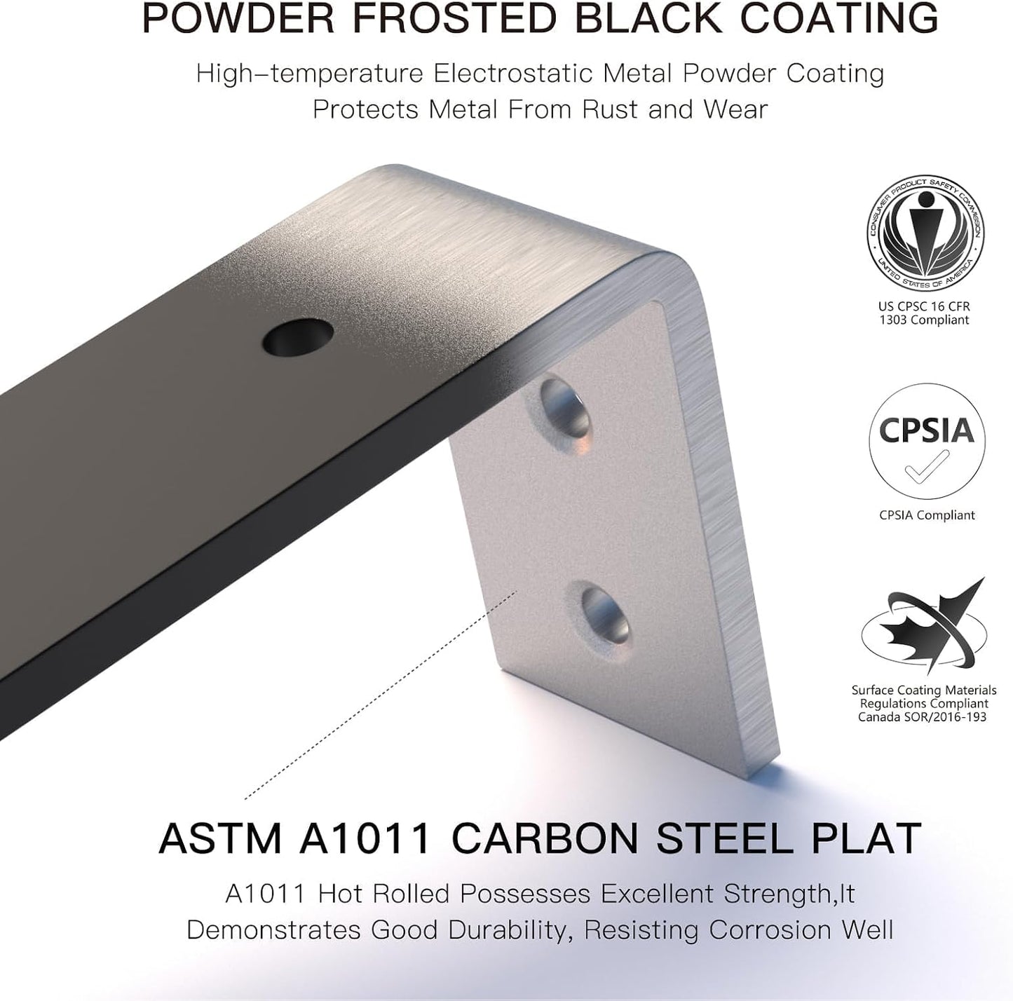 4 Pack 6 Inch Floating L Shelf Brackets for DIY, 1/5 Inch Thick, Black | Heavy Duty, Metal Wall Shelf Bracket, Powder Coated Steel, for Kitchen/Living Room/Dining Room/Laundry/Pantry