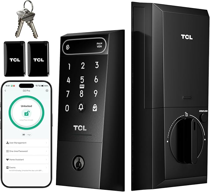 TCL D2 Pro Smart Lock with Palm Vein Recognition, 10000mAh Rechargeable Battery - Image 2